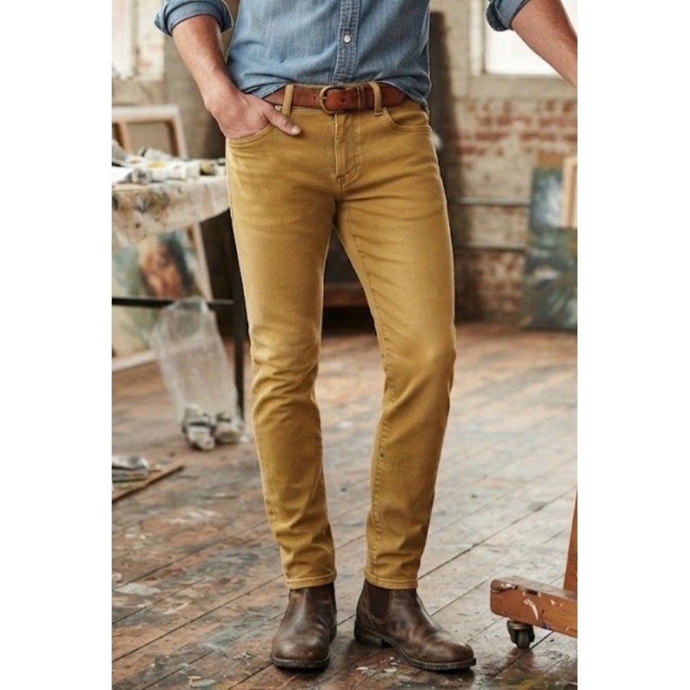 Express Mens Hyper Stretch Skinny Jeans 29x30 Mustard Yellow Tan Denim Pants